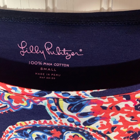 Lilly Pulitzer (Small) Navy and Multicolor Cotton Top - Picture 2 of 4